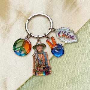 Custom Any Photo Hippie Gift - Personalized Hippie Premium Keychain With Charms
