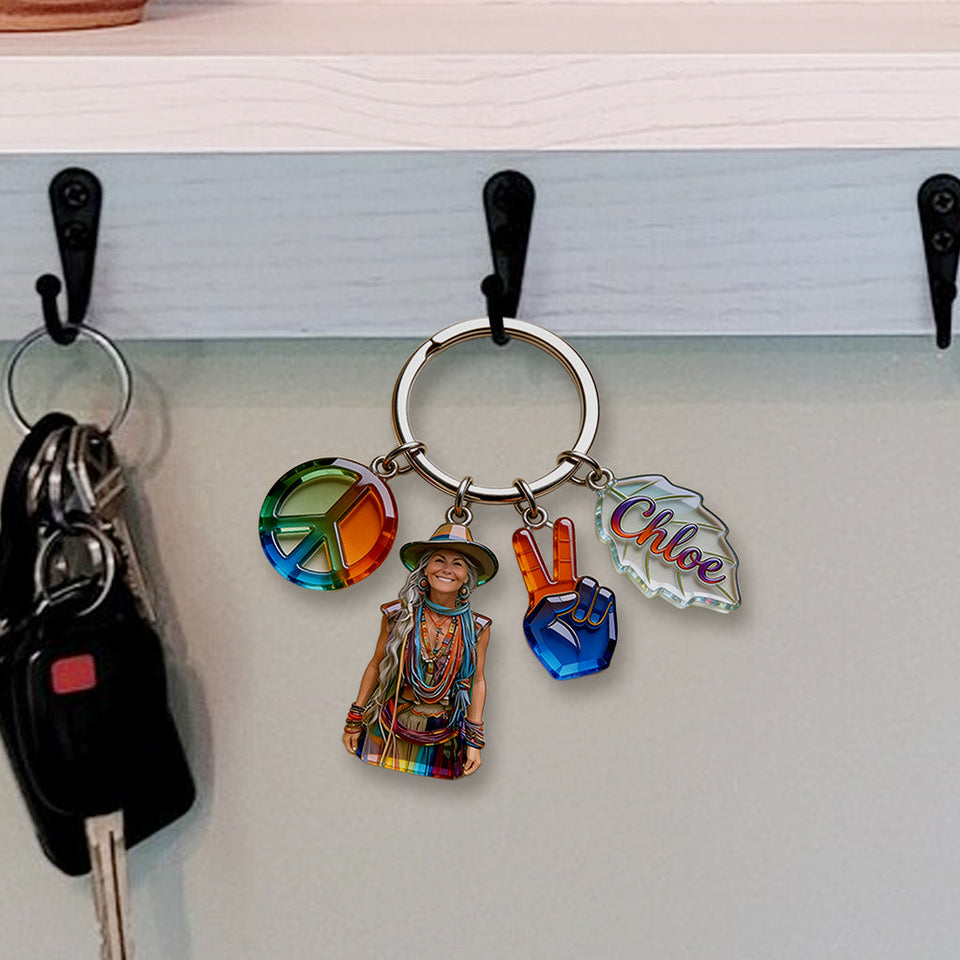 Custom Any Photo Hippie Gift - Personalized Hippie Premium Keychain With Charms