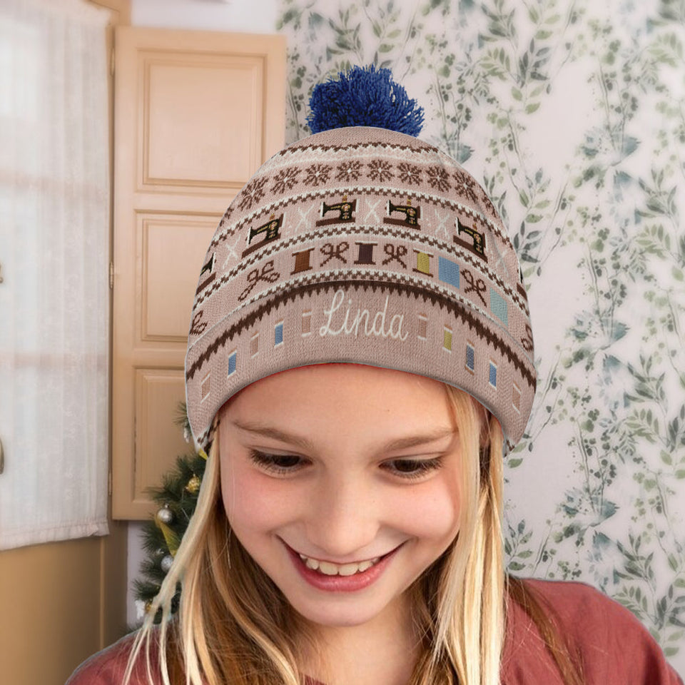 Sewing Machine & Thread Spool - Personalized Sewing Beanie Hat