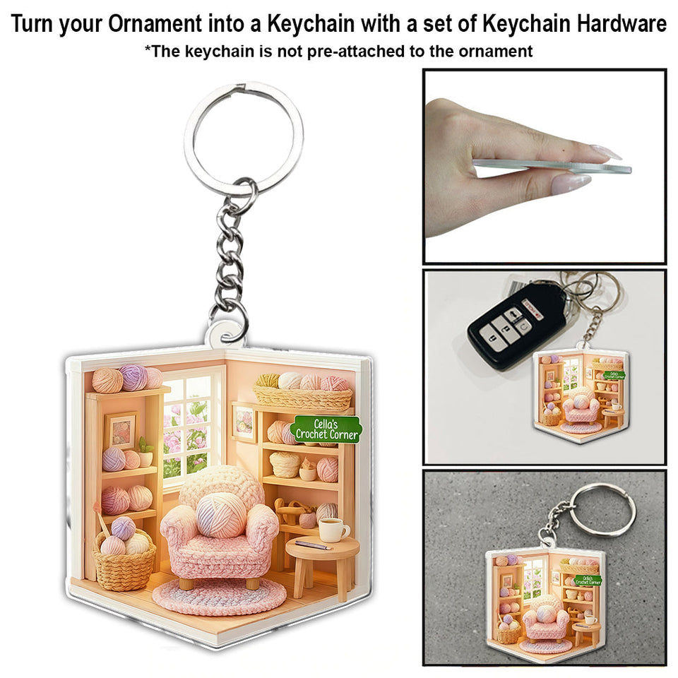 Crochet Corner Yarn Room Xmas - Personalized Crocheting Ornament