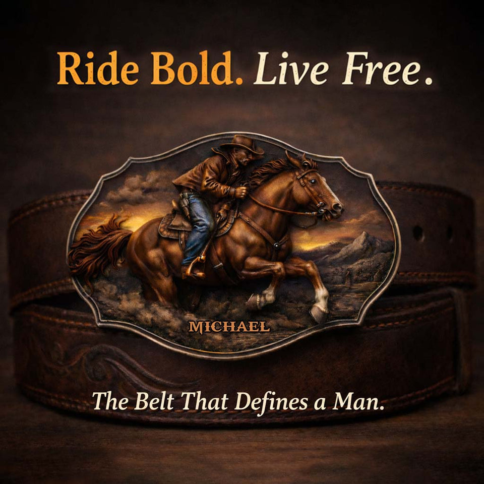 Dallas Cowboys, Western Theme - Personalized Western Outfit Leather Belt With Shaped Buckle