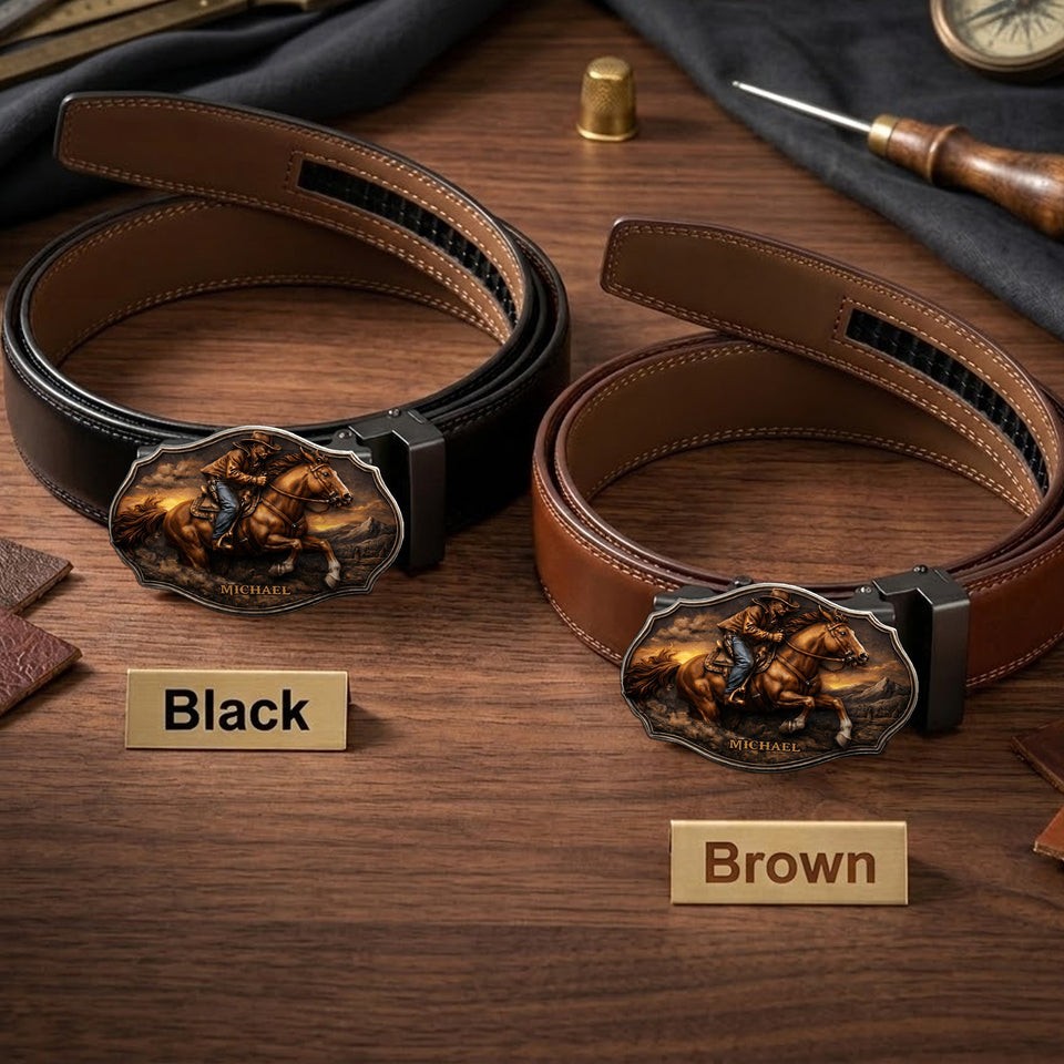 Dallas Cowboys, Western Theme - Personalized Western Outfit Leather Belt With Shaped Buckle