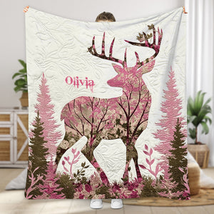 Pink Forest Deer - Wild Beauty Country Girl - Personalized Hunting Blanket