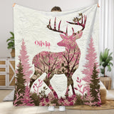 Pink Forest Deer - Wild Beauty Country Girl - Personalized Hunting Blanket