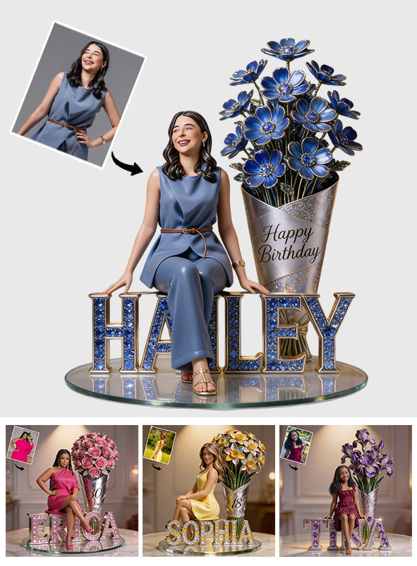 Custom Older Black Woman Birthday Desk Sign Personalized Name Floral Art Luxury Home Decor Keepsake Gift