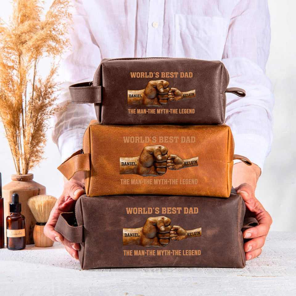 World's Best Dad - Personalized Father Leather Toiletry Bag