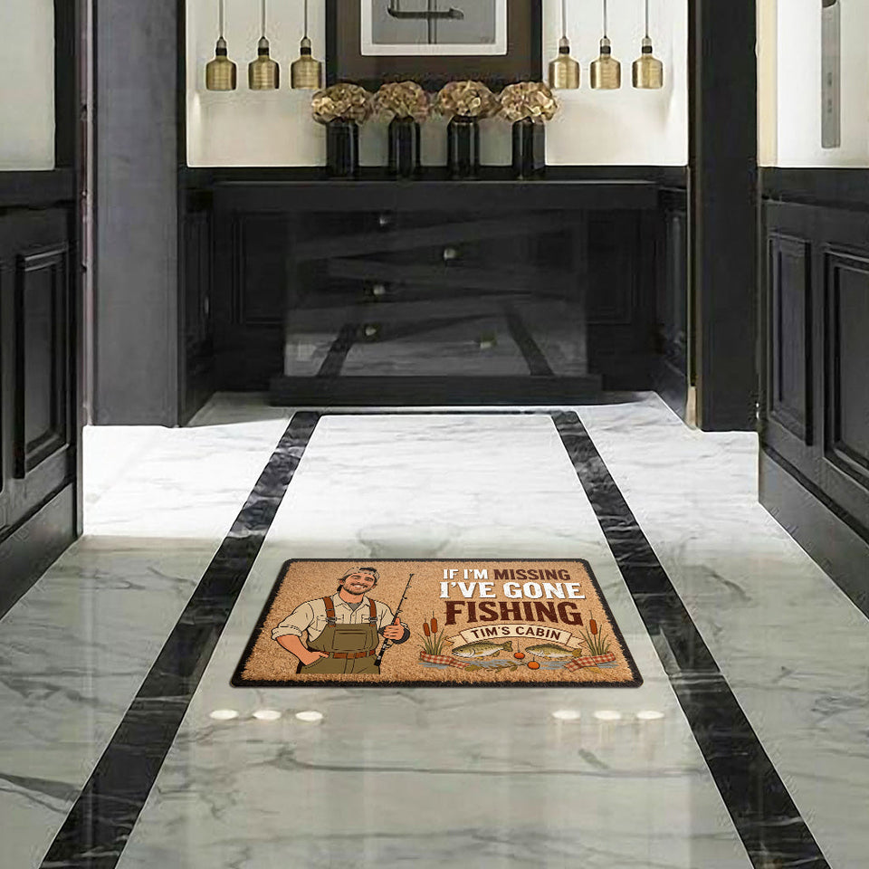 If I'm Missing I've Gone Missing - Personalized Fishing Shaped Doormat/ Rug