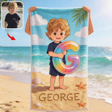 Kid Initial Custom From Any Photo - Personalized Kid Quick-dry Beach Towel/ Bath Towel