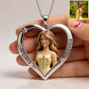 Any Photo Zodiac Sign - Personalized Horoscope Shaped Metal Pendant Necklace