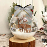 Couple Gifts Buck And Doe - Personalized Couple Snow Globe Ornament With Bow