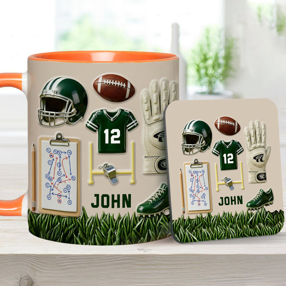 Love Football - Personalized Football Accent Mug & Coaster