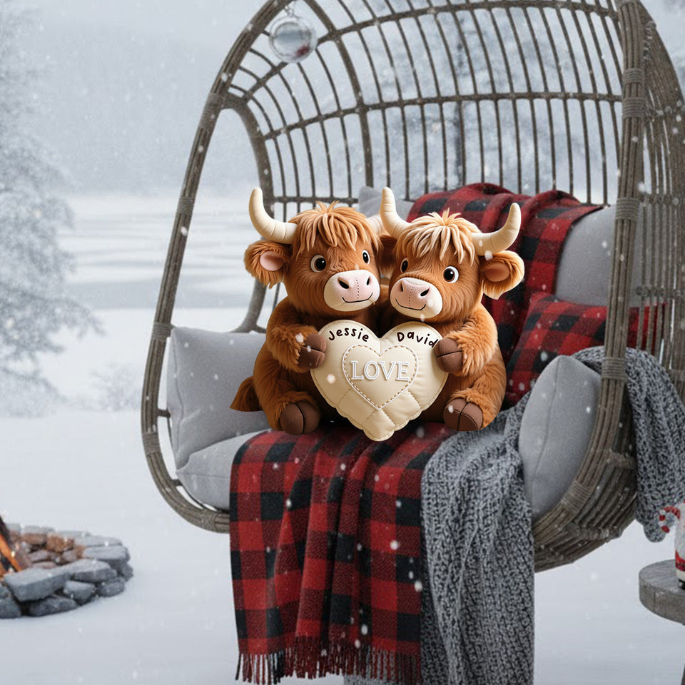 Perfect Gift For Couple - Personalized Highland Cow Faux Fur Shaped Pillow