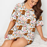 Floral Highland Cow - Personalized Highland Cow Sleep T-shirt Dress