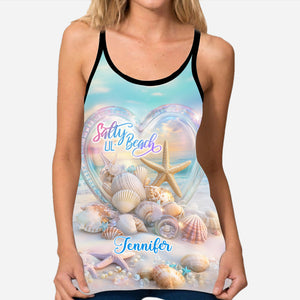 Salty Lil Beach - Personalized Sea Lover Cross Tank Top and Leggings