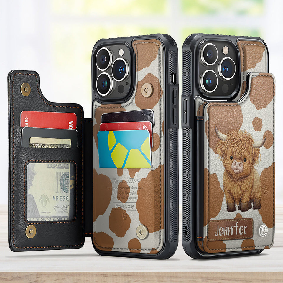 Love Highland Cow - Personalized Highland Cow Fully Printed Wallet Phone Case