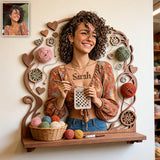 Crafted with Love - Personalized Crocheting Wooden Floating Shelf