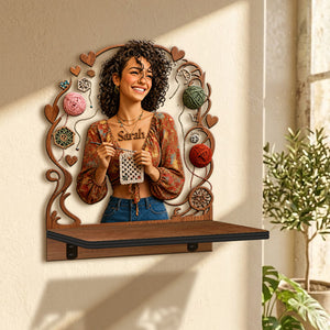 Crafted with Love - Personalized Crocheting Wooden Floating Shelf