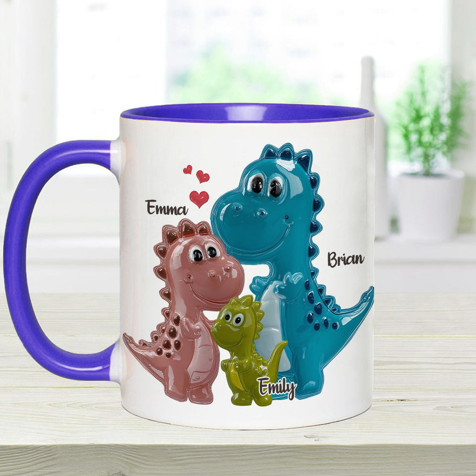 First Father’s Day Dinosaur Family of Three - Personalized Father Accent Mug