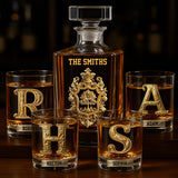 Initial Custom Drink Set For All Family - Personalized Family Whiskey Decanter Set