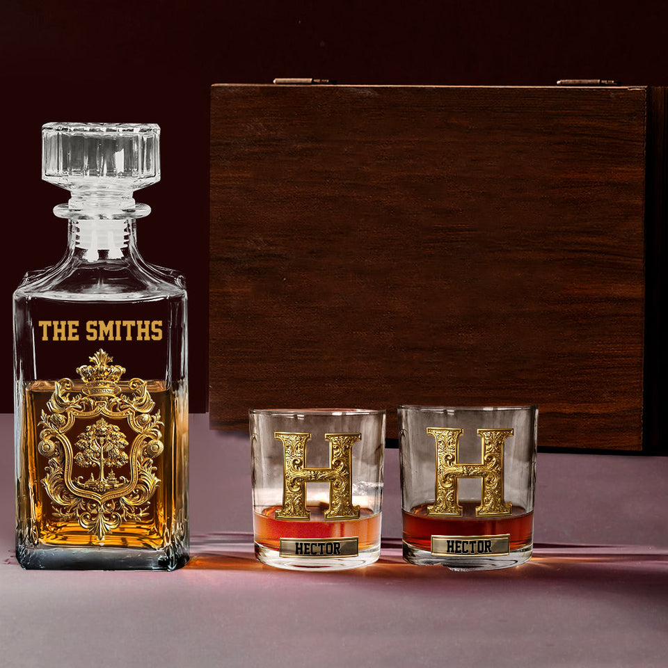 Initial Custom Drink Set For All Family - Personalized Family Whiskey Decanter Set