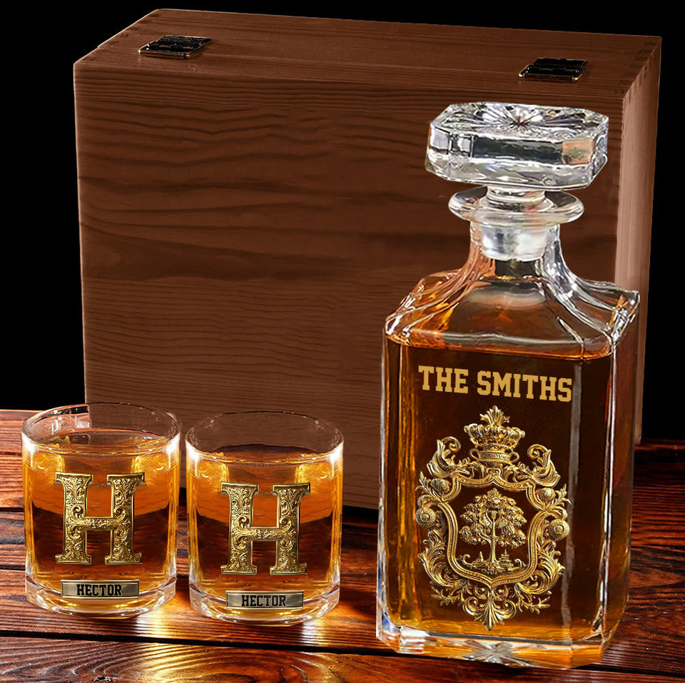 Initial Custom Drink Set For All Family - Personalized Family Whiskey Decanter Set