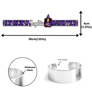 Witch Name Bracelet Magical Girl - Personalized Witch Shaped Cuff Bracelet