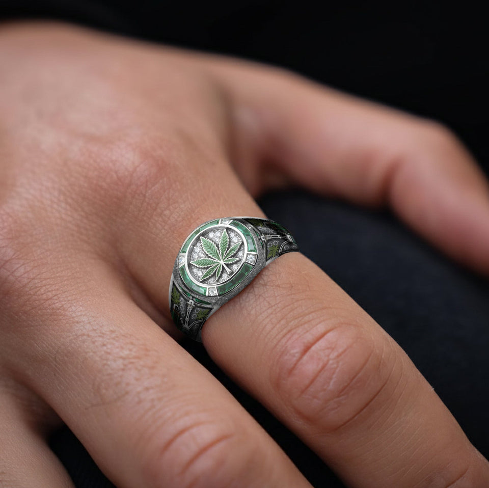 Green Magic Leaf - Personalized Weed Signet Ring