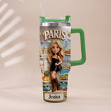 Just A Girl Who Loves Travelling - Personalized Travelling Tumbler With Handle