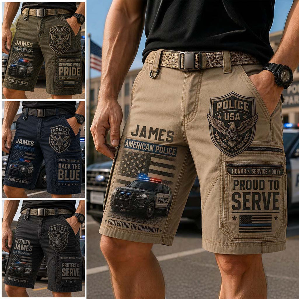 Police Officer Gift - Personalized Police Officer Cargo Shorts With Belt