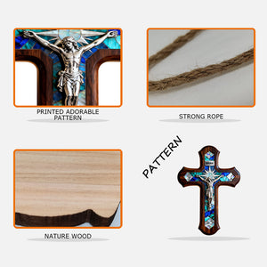 Mother Of Pearl Styled Cross - Personalized Christian Custom Shaped Wood Sign