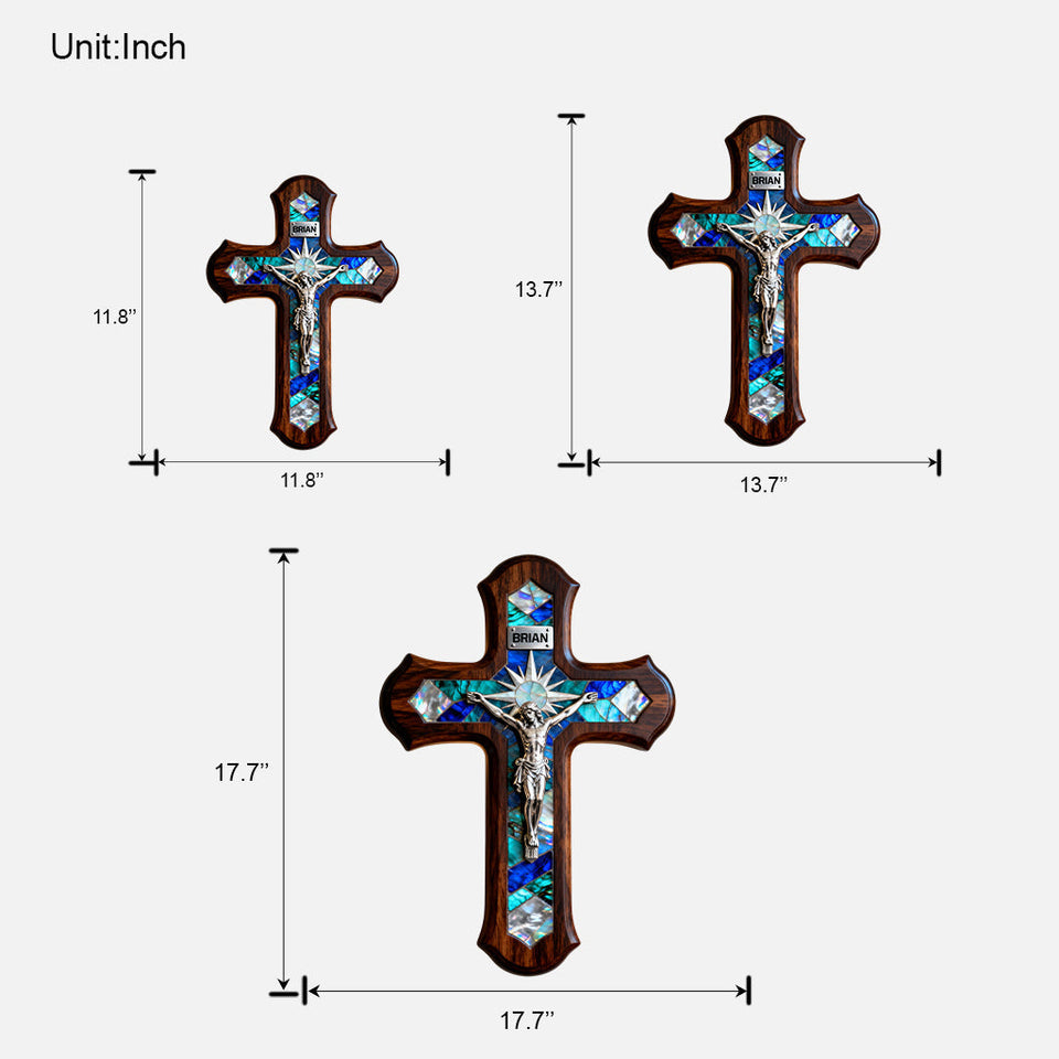 Mother Of Pearl Styled Cross - Personalized Christian Custom Shaped Wood Sign