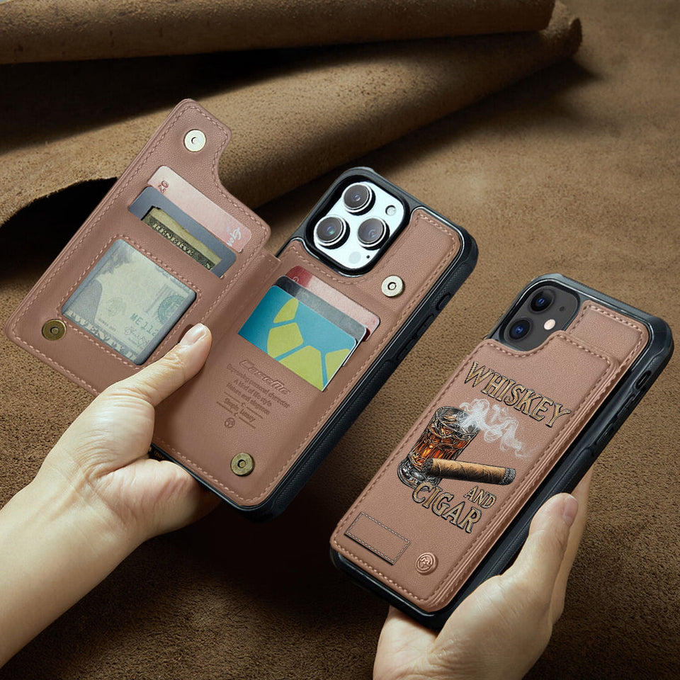 Whiskey And Cigar - Personalized Whisky Wallet Phone Case