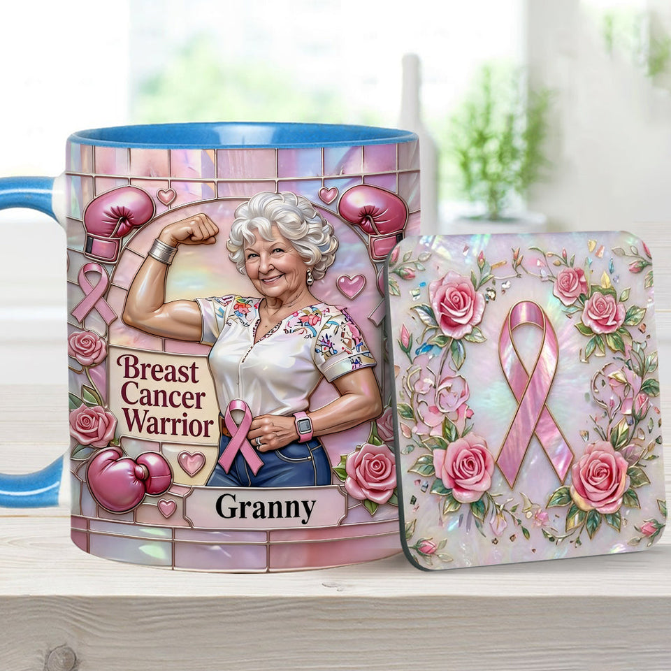 I'm A Warrior - Personalized Breast Cancer Awareness Accent Mug & Coaster