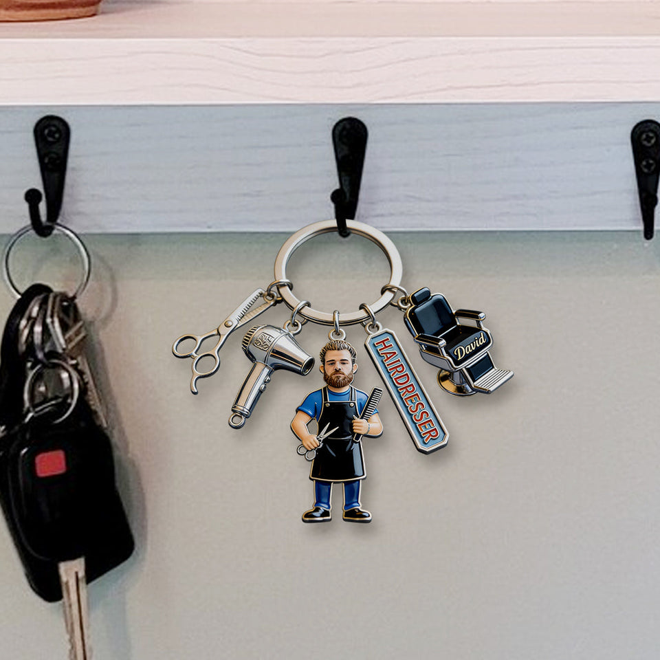 Hairdresser, Barber Custom Any Photo - Personalized Hairdresser Premium Keychain With Charms