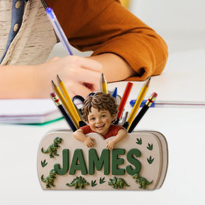 Special Name Wooden Pen Holder - Personalized Kid Wooden Desk Organizer