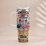 Patriotic Flamingo - Personalized Flamingo Tumbler With Handle