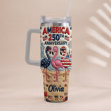 Patriotic Flamingo - Personalized Flamingo Tumbler With Handle