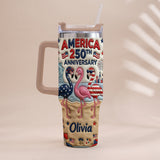 Patriotic Flamingo - Personalized Flamingo Tumbler With Handle