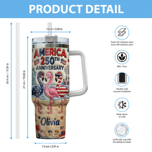 Patriotic Flamingo - Personalized Flamingo Tumbler With Handle