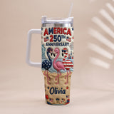 Patriotic Flamingo - Personalized Flamingo Tumbler With Handle