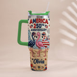 Patriotic Flamingo - Personalized Flamingo Tumbler With Handle