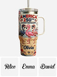 Patriotic Flamingo - Personalized Flamingo Tumbler With Handle