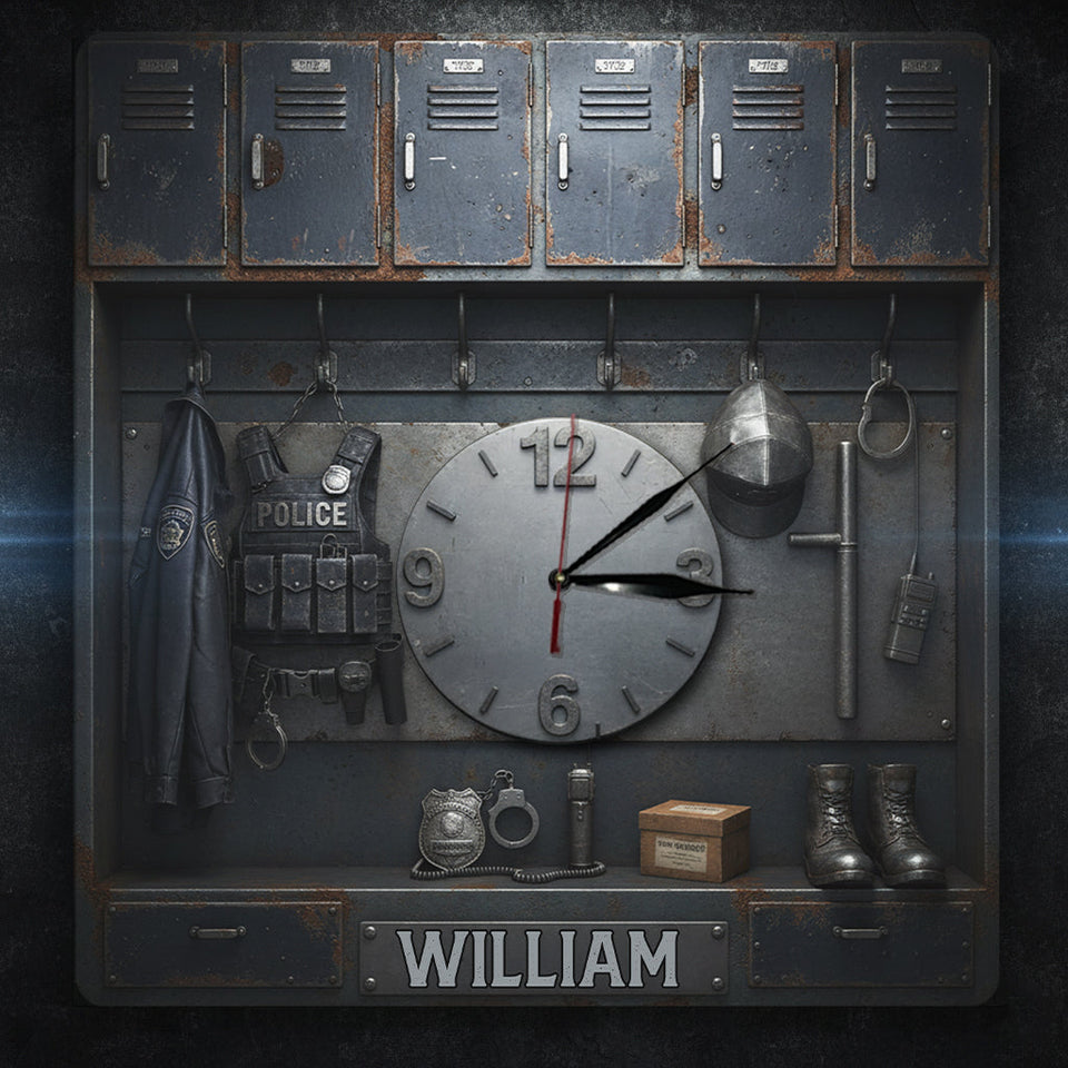 Serve And Protect - Police Locker Art - Personalized Police Officer LED Light Wall Clock