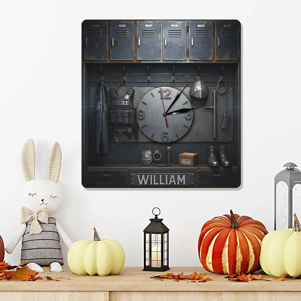 Serve And Protect - Police Locker Art - Personalized Police Officer LED Light Wall Clock