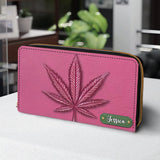 Pink Stoner Chic - Personalized Weed Leather Long Wallet