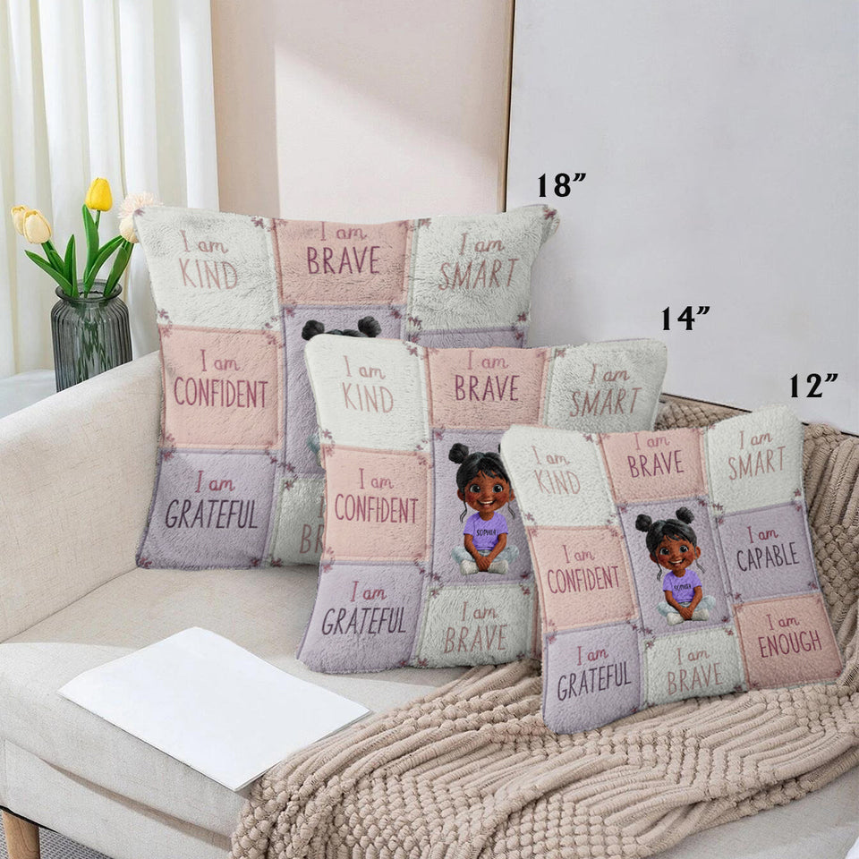 I Am Kind - Affirmation Gift For Kid - Personalized Kid Faux Fur Square Pillow