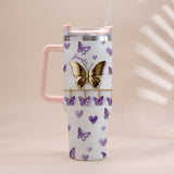 Love Butterfly - Personalized Butterfly Tumbler With Handle