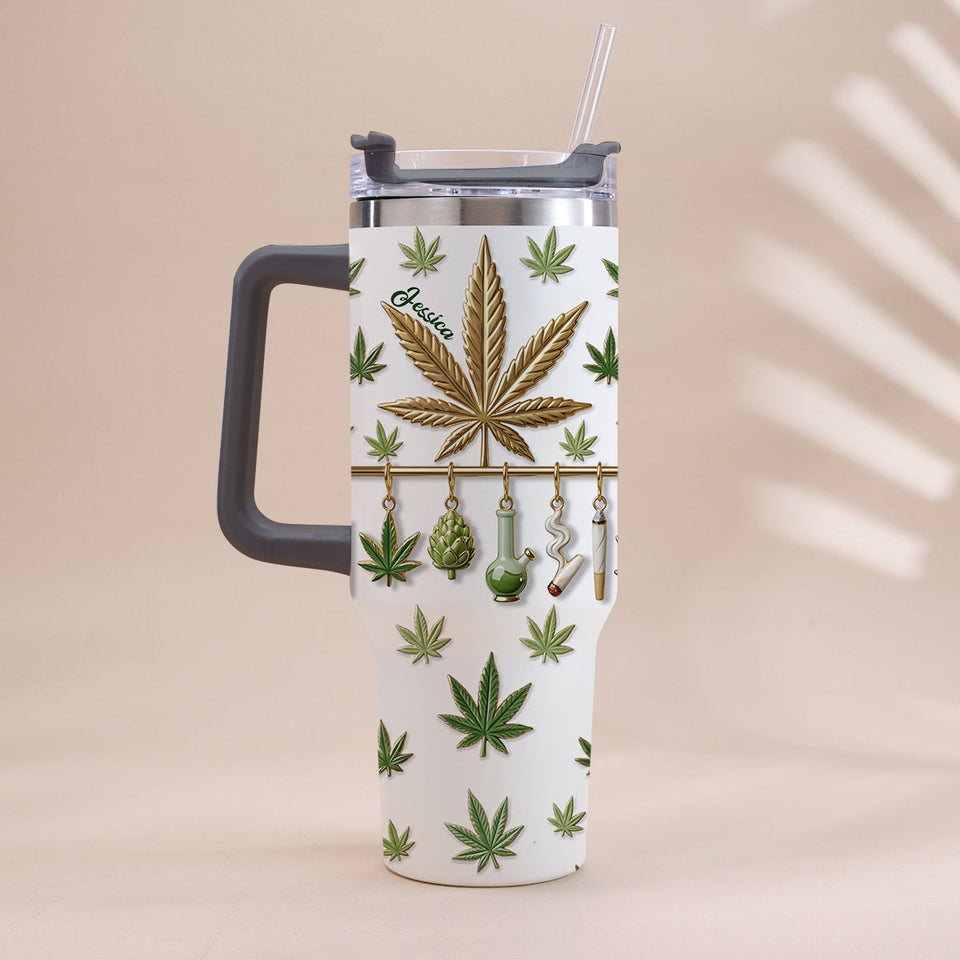 Green Magic Leaf - Personalized Weed Tumbler With Handle