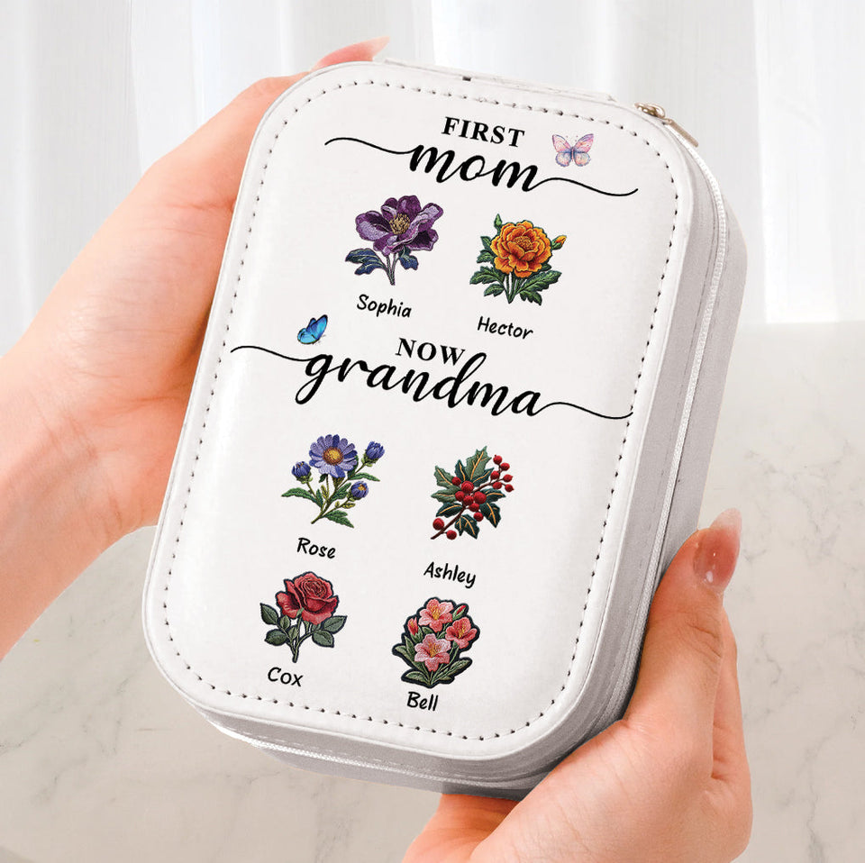 First Mom Now Grandma - Personalized Grandma Jewelry Box With LED Mirror