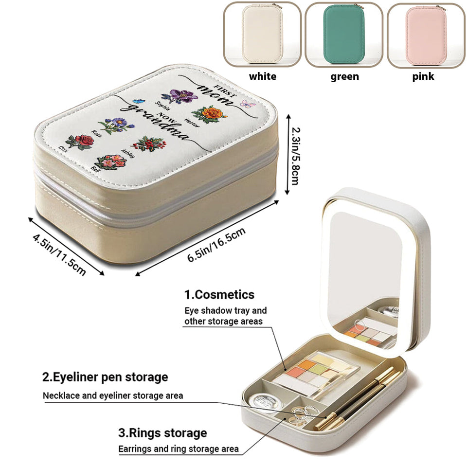 First Mom Now Grandma - Personalized Grandma Jewelry Box With LED Mirror